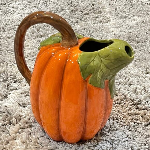 Beautiful Harvest Orange Pumpkin Pitcher Floral Vase Decorative - Picture 3 of 10